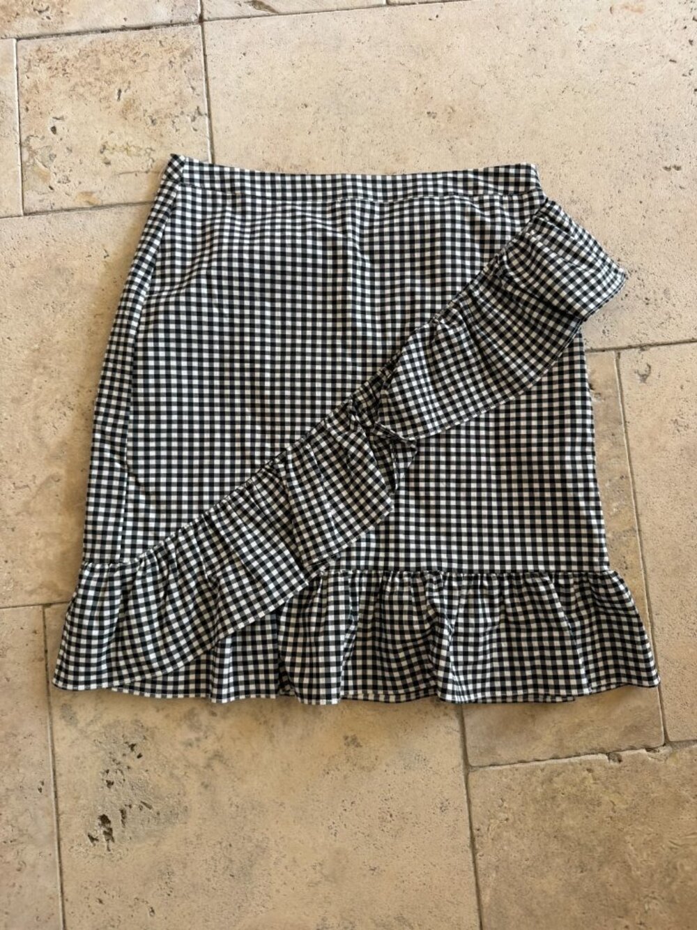 Nanette Lepore Womens Skirt 8 Black White Gingham Ruffle Faux Wrap Picniccore